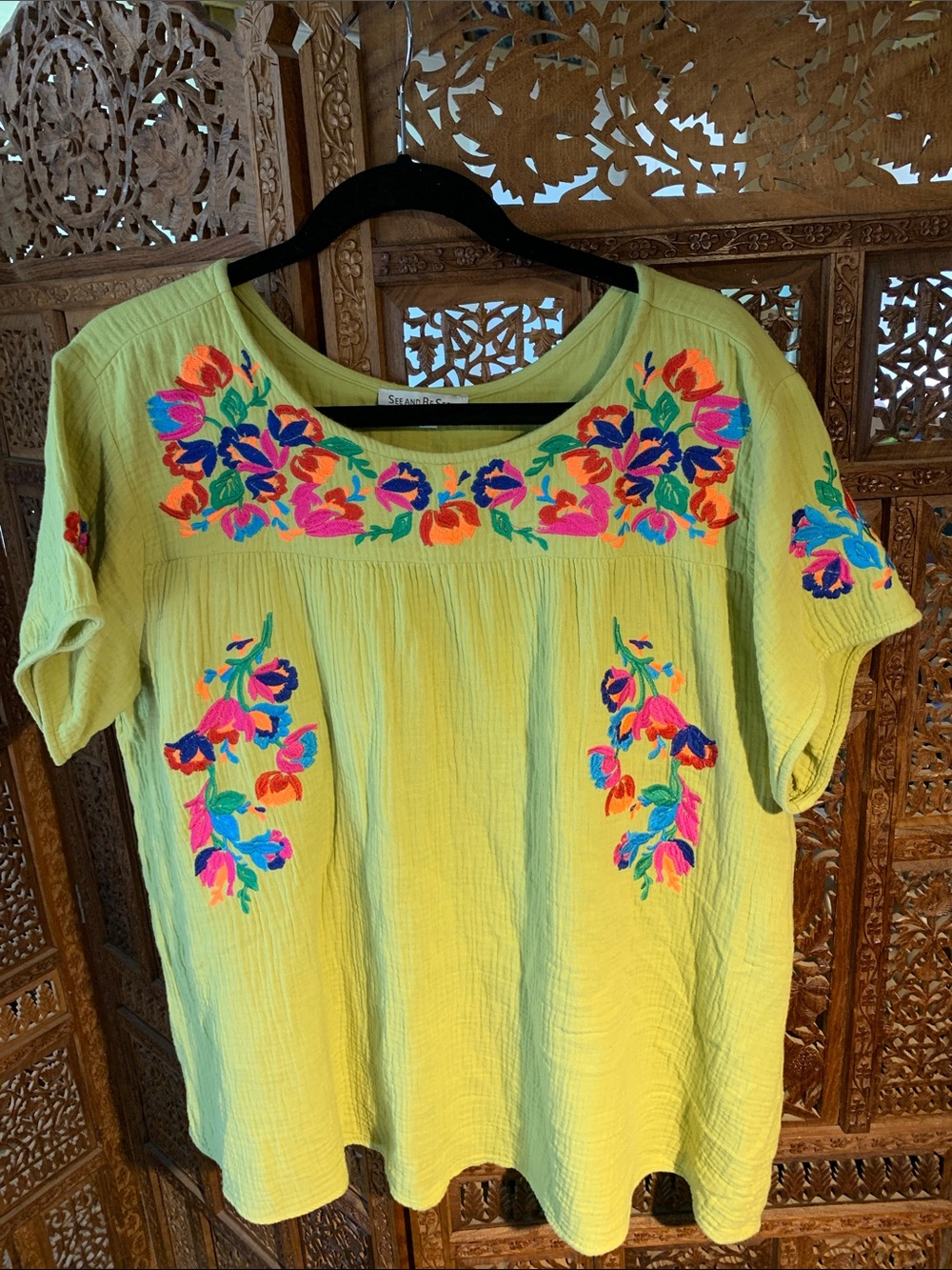 Lime/Yellow Embroidered Short Sleeve Top